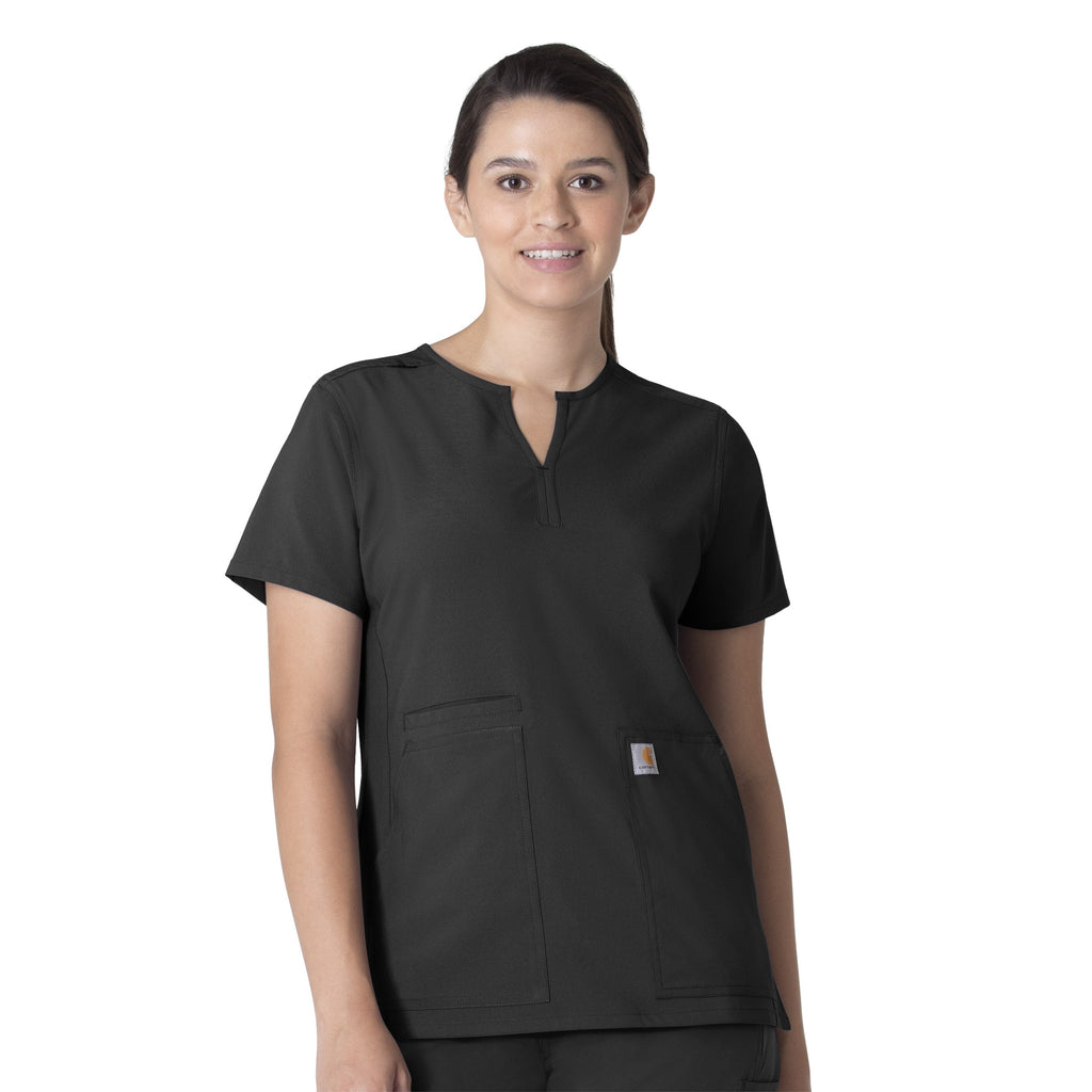 Force Essentials C12213 Notch Neck Tunic Scrub Top Black