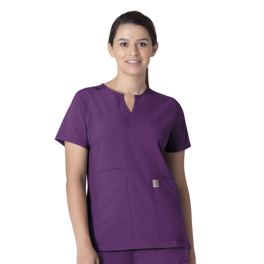 Force Essentials C12213 Notch Neck Tunic Scrub Top Eggplant