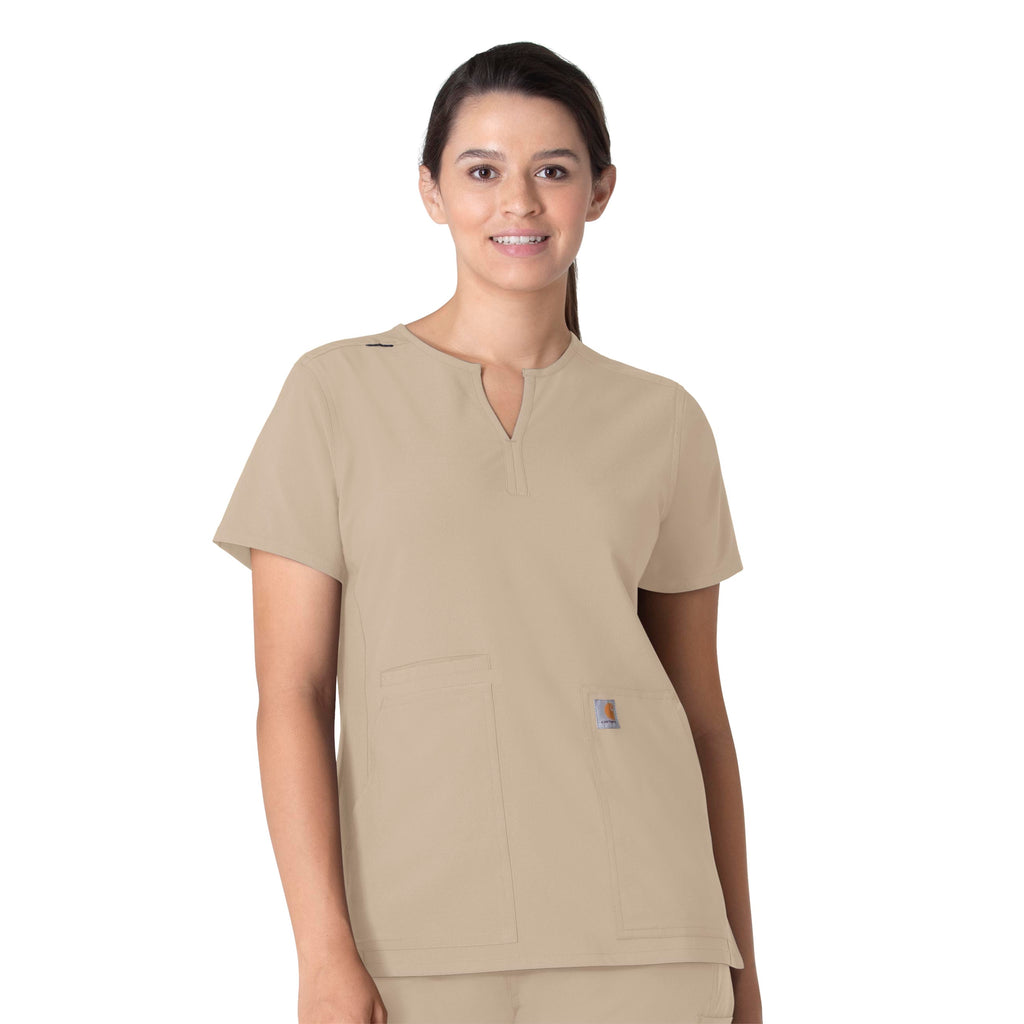 Force Essentials C12213 Notch Neck Tunic Scrub Top Khaki
