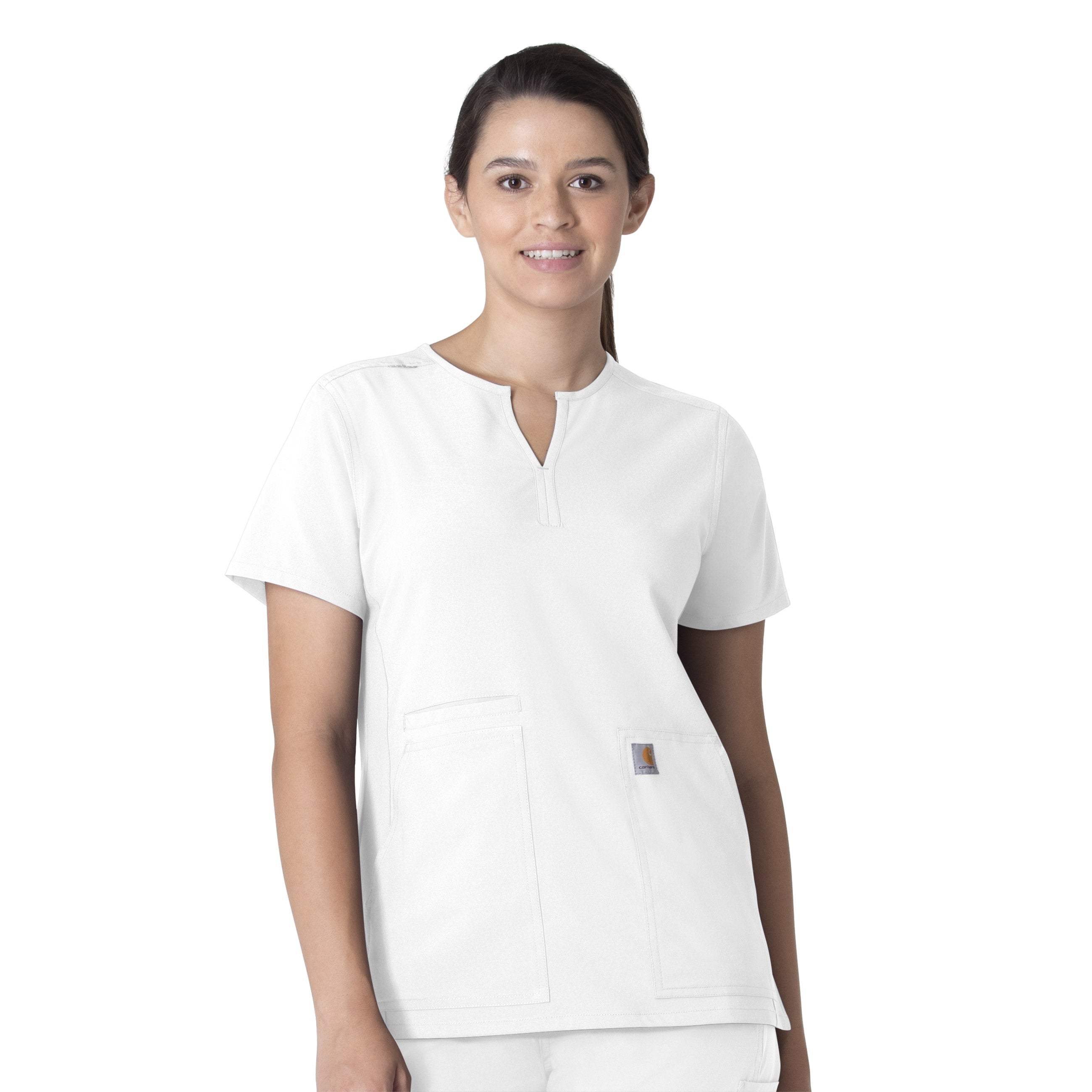 Force Essentials C12213 Notch Neck Tunic Scrub Top White