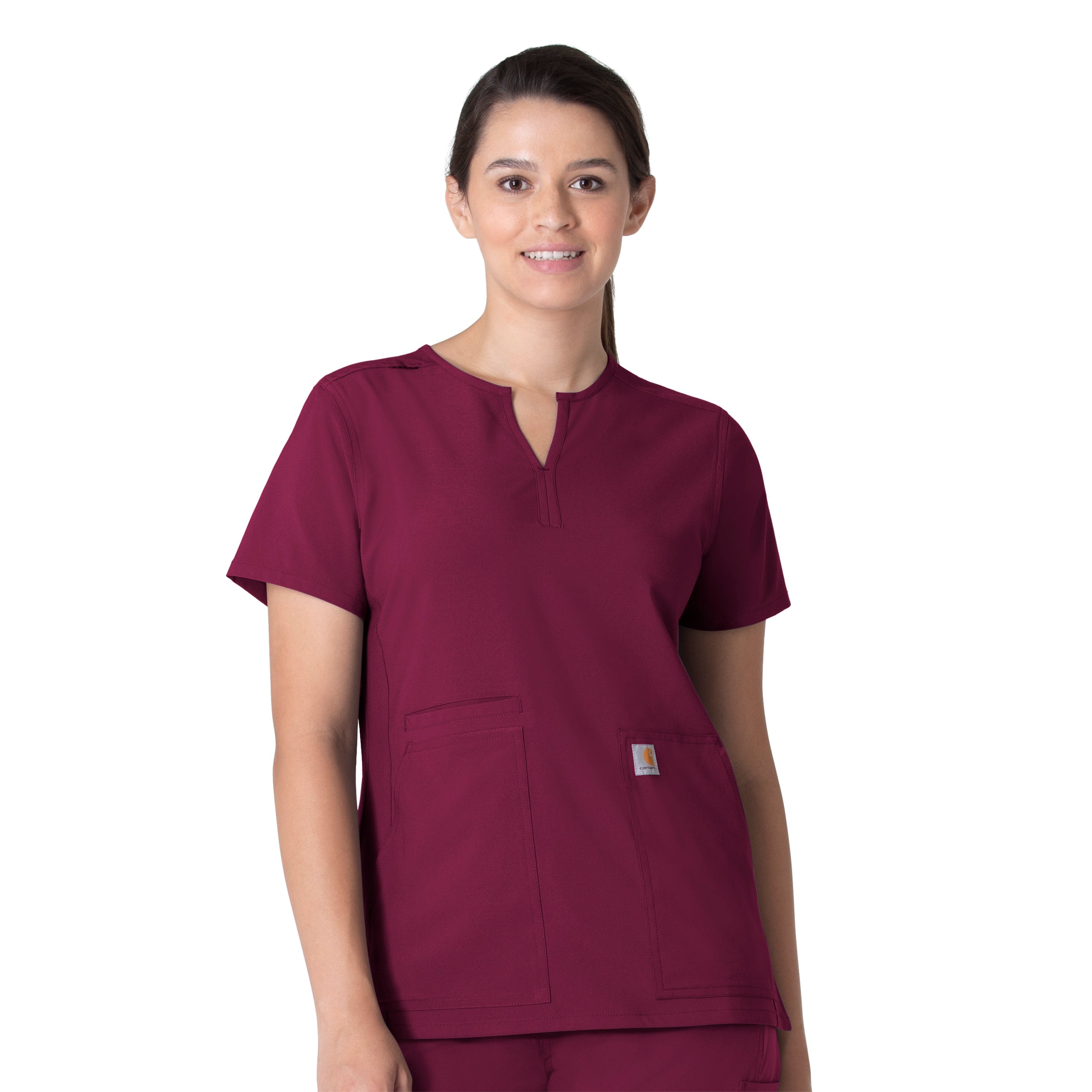 Force Essentials C12213 Notch Neck Tunic Scrub Top Wine
