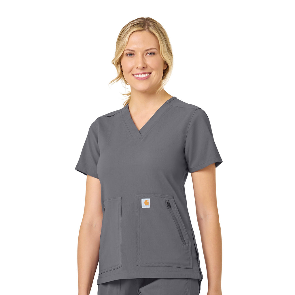 Rugged Flex Peak C12237 4-Pocket V-Neck Scrub Top Pewter