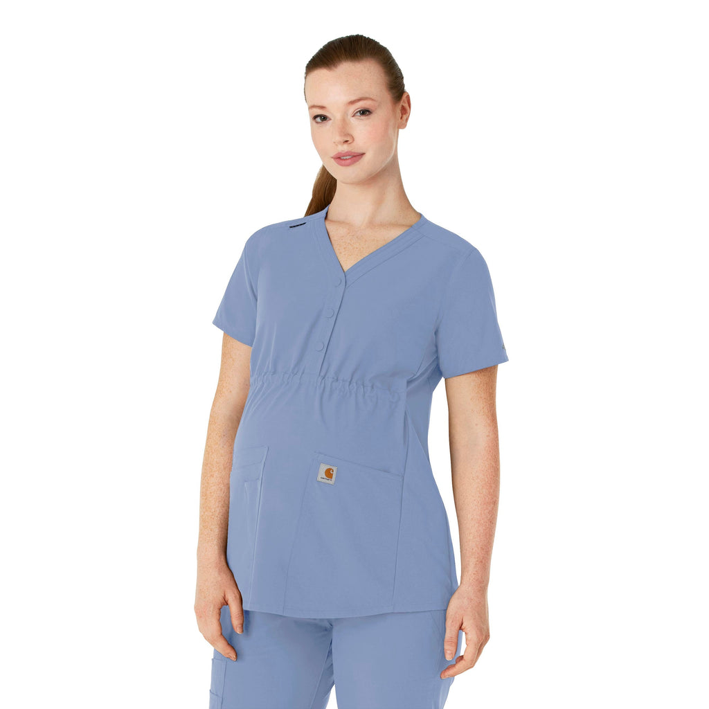 Force Essentials C14113 Henley Maternity Scrub Top Ceil Blue