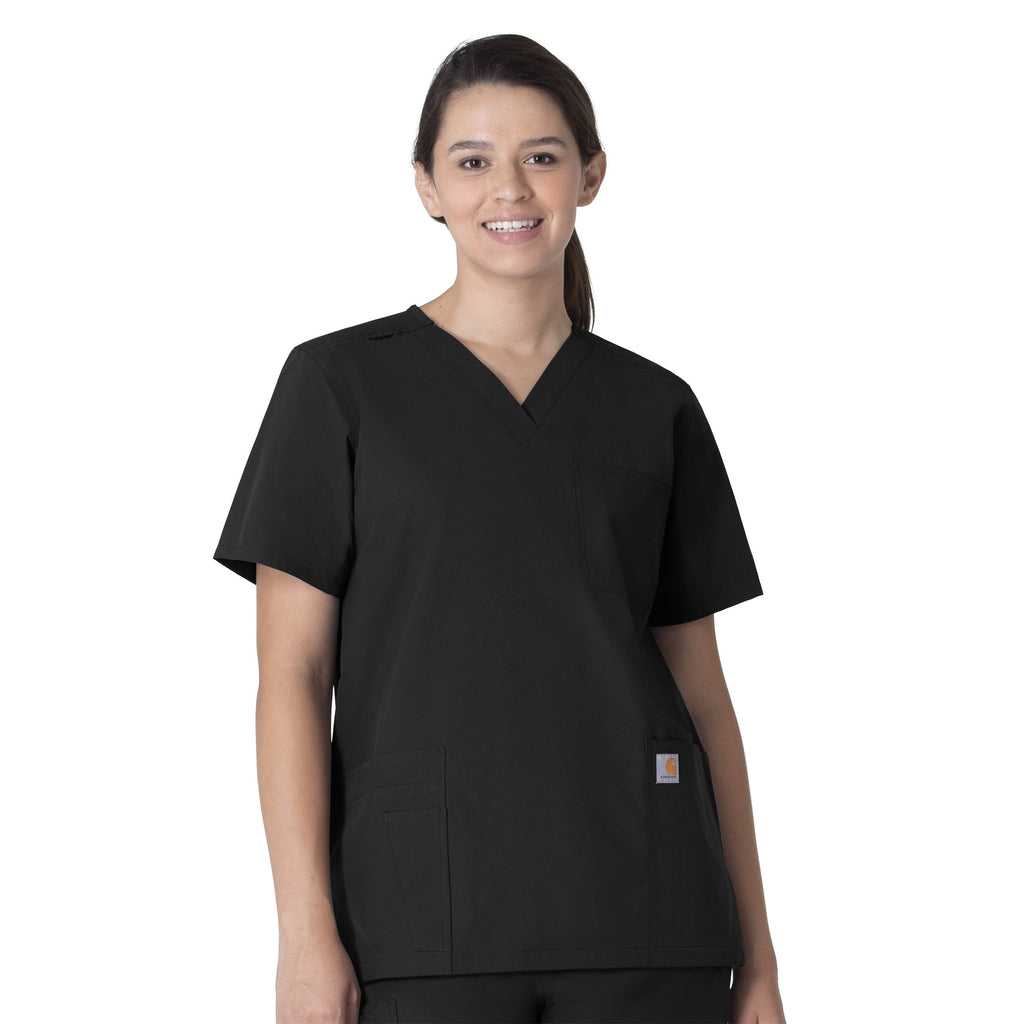 Force Essentials C15013 Unisex V-Neck 6-Pocket Scrub Top Black