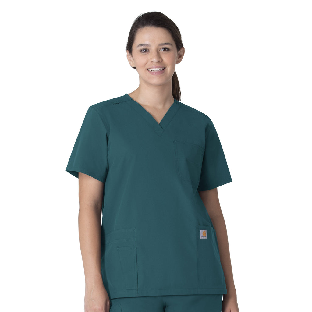 Force Essentials C15013 Unisex V-Neck 6-Pocket Scrub Top Caribbean Blue