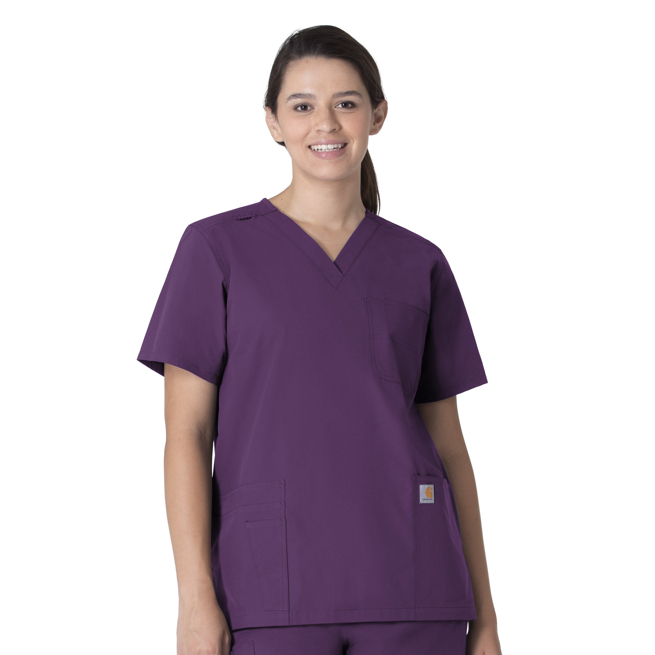 Force Essentials C15013 Unisex V-Neck 6-Pocket Scrub Top Eggplant