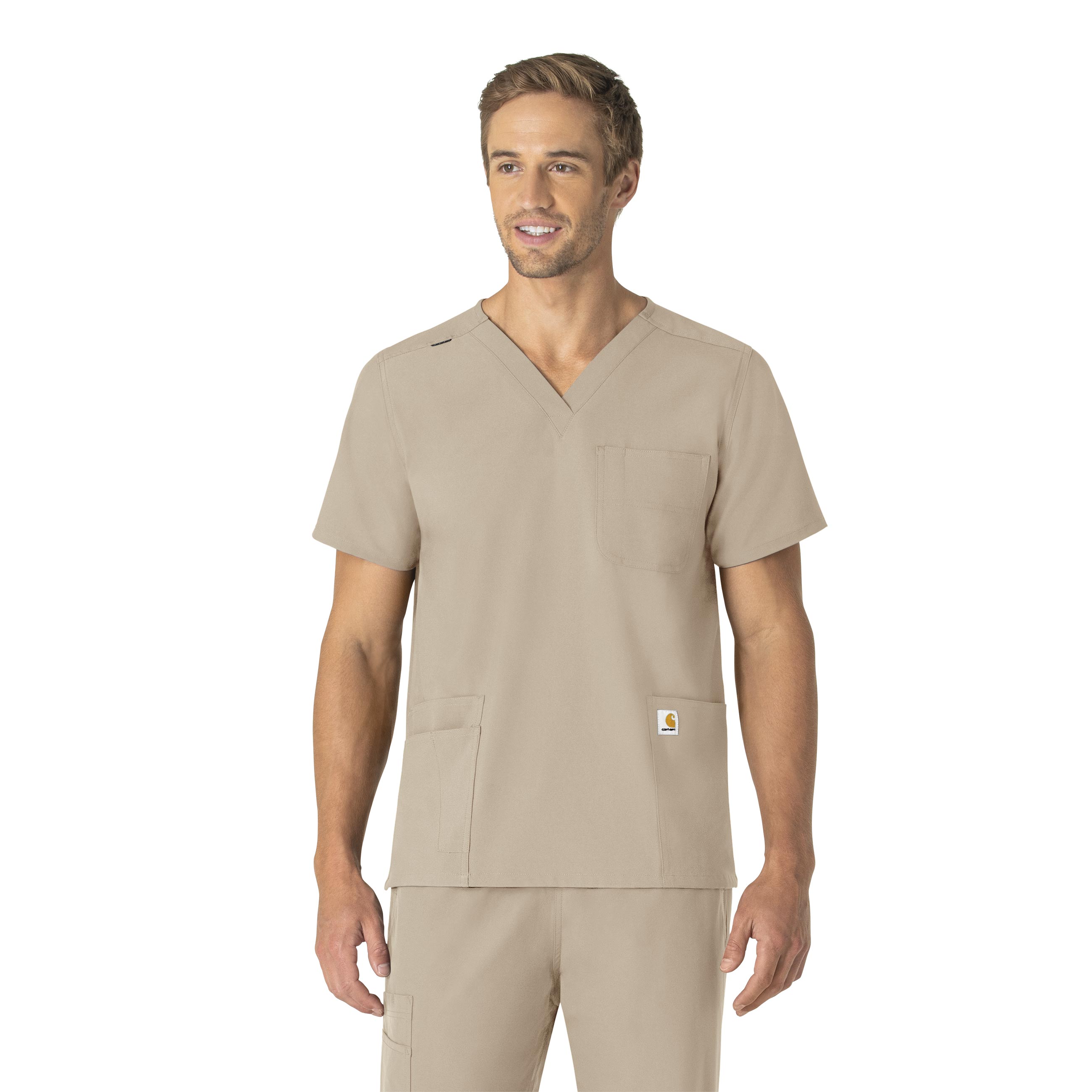 Force Essentials C15013 Unisex V-Neck 6-Pocket Scrub Top Khaki