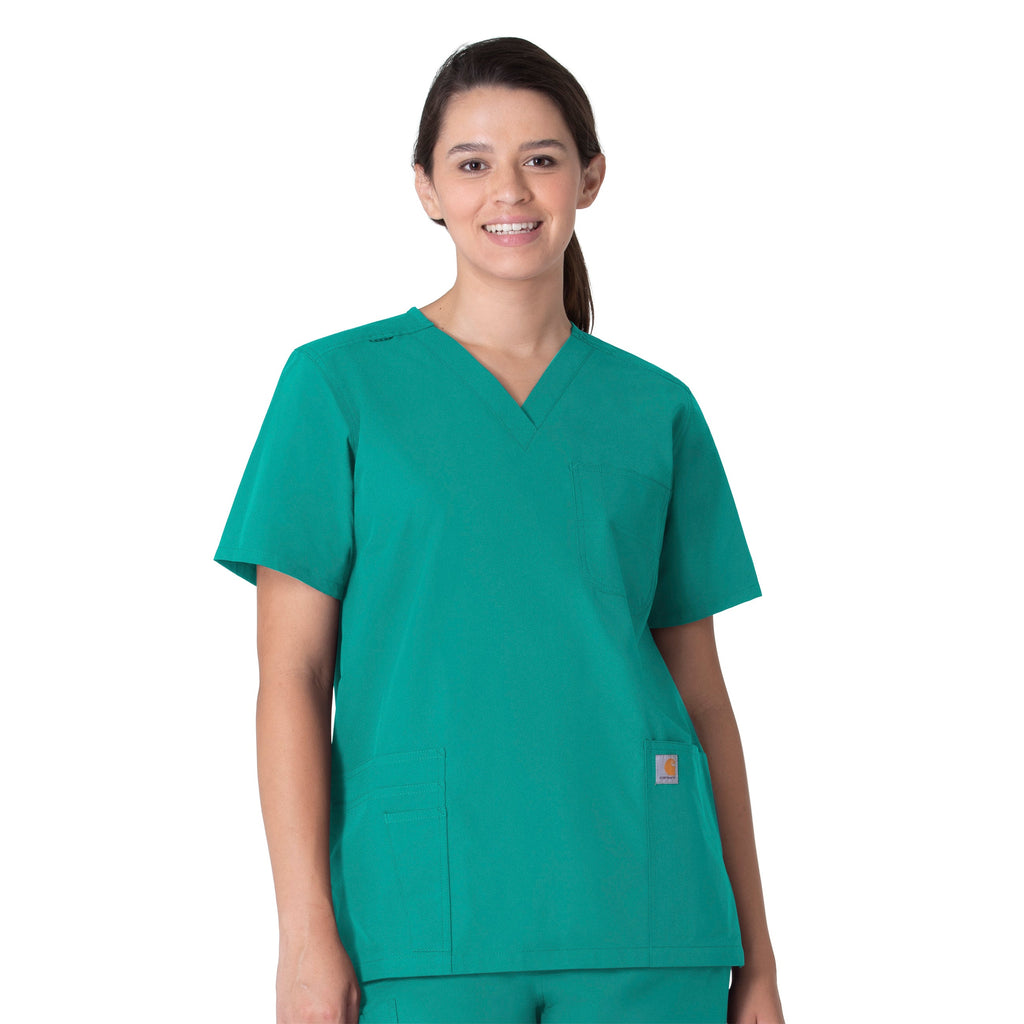 Force Essentials C15013 Unisex V-Neck 6-Pocket Scrub Top Teal Blue