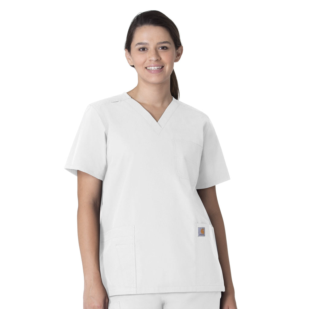 Force Essentials C15013 Unisex V-Neck 6-Pocket Scrub Top White