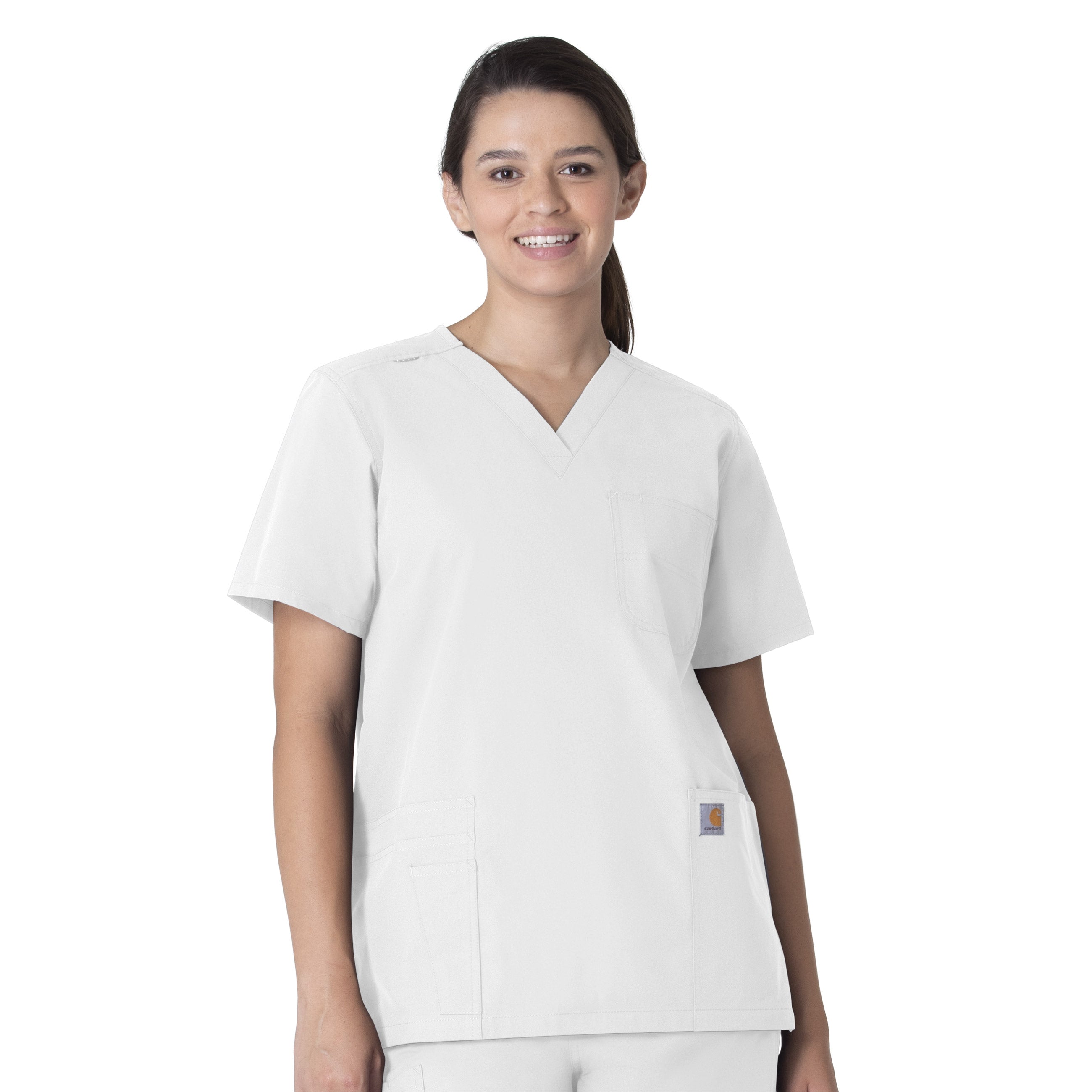 Force Essentials C15013 Unisex V-Neck 6-Pocket Scrub Top White