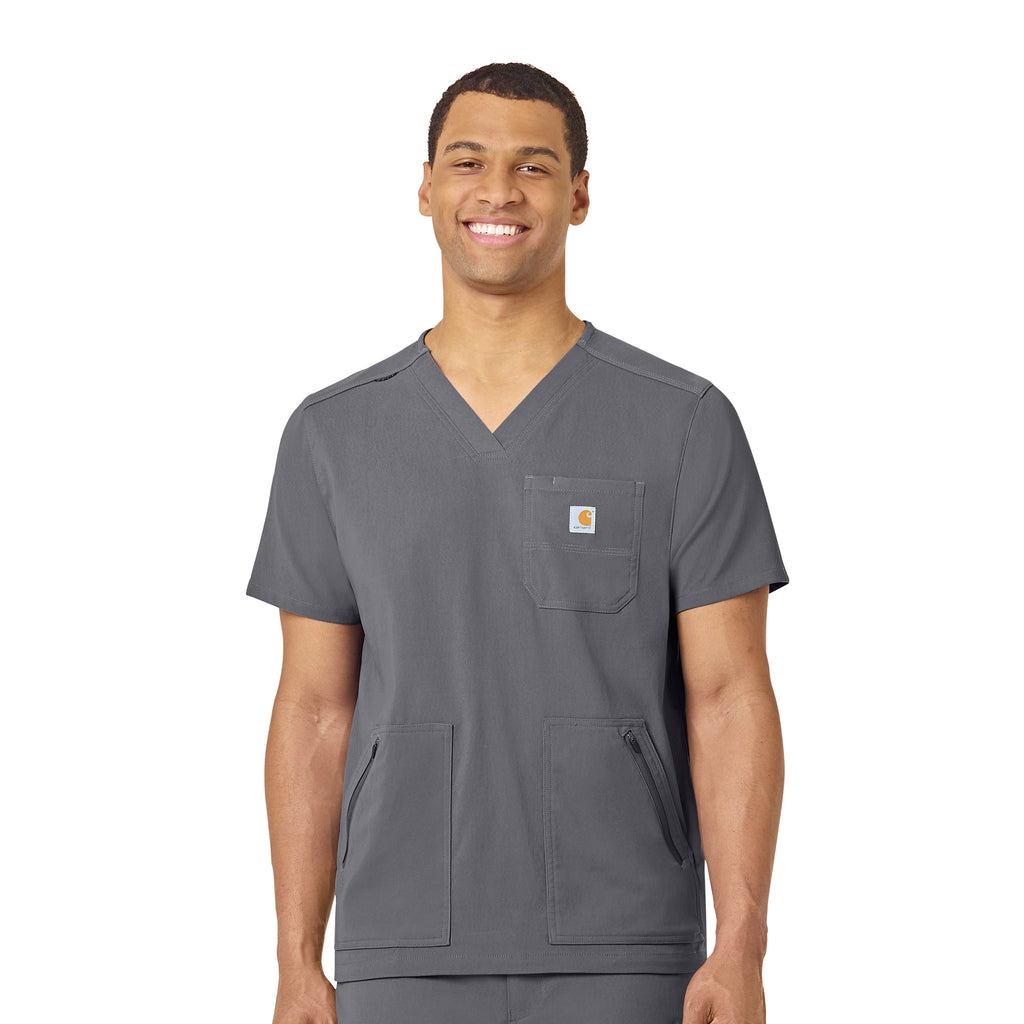 Rugged Flex Peak C15037 Men's 5-Pocket V-Neck Scrub Top Pewter