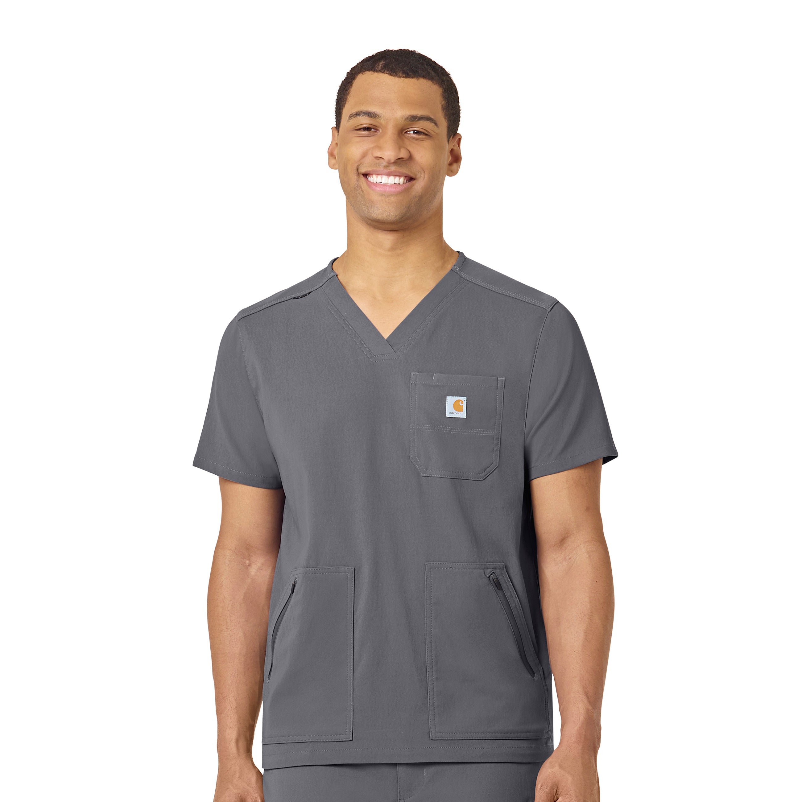 Rugged Flex Peak C15037 Men's 5-Pocket V-Neck Scrub Top Pewter