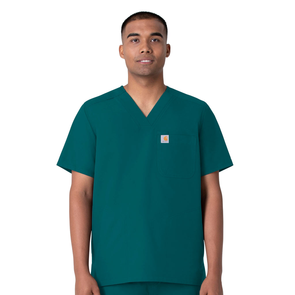 Force Essentials C16113 Men's V-Neck Shirttail Scrub Top Caribbean Blue
