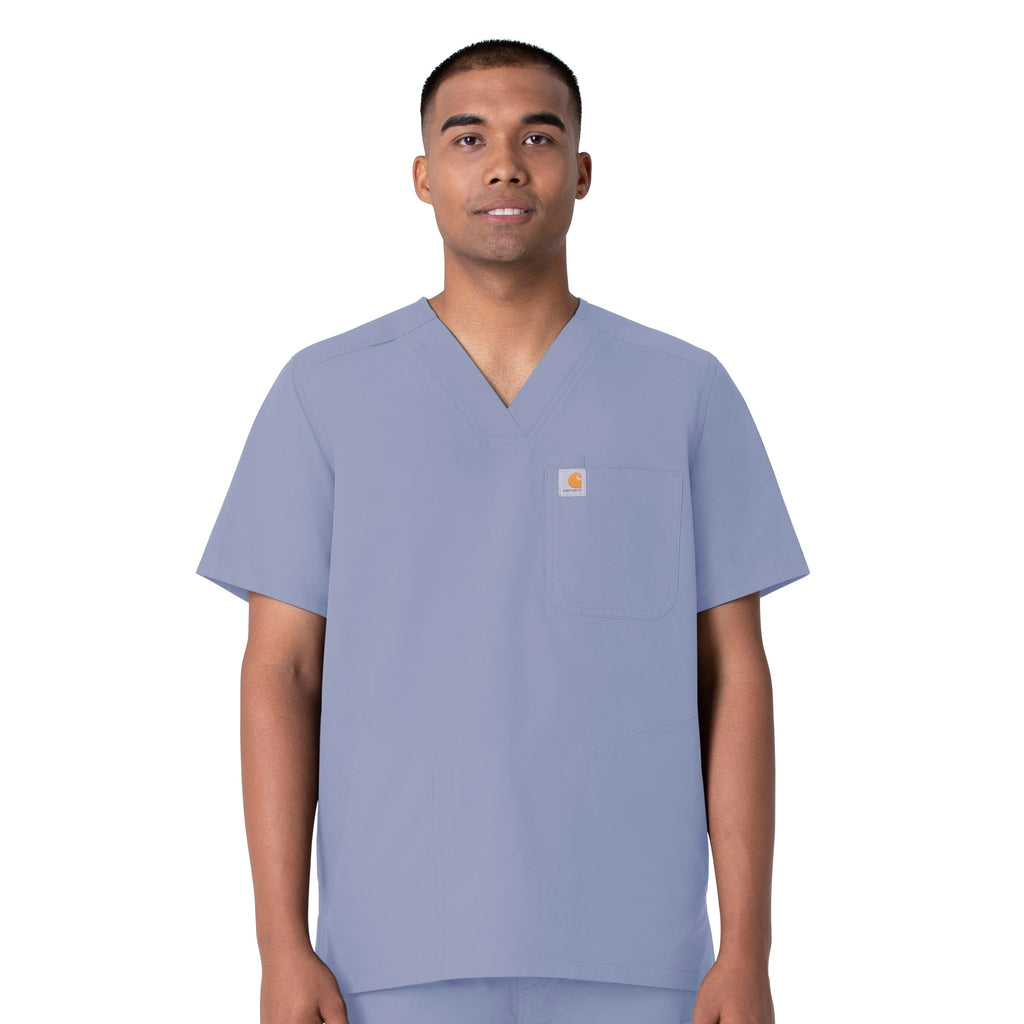 Force Essentials C16113 Men's V-Neck Shirttail Scrub Top Ceil Blue