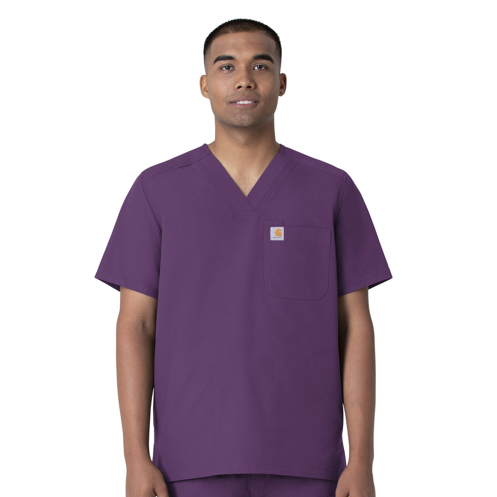 Force Essentials C16113 Men's V-Neck Shirttail Scrub Top Eggplant