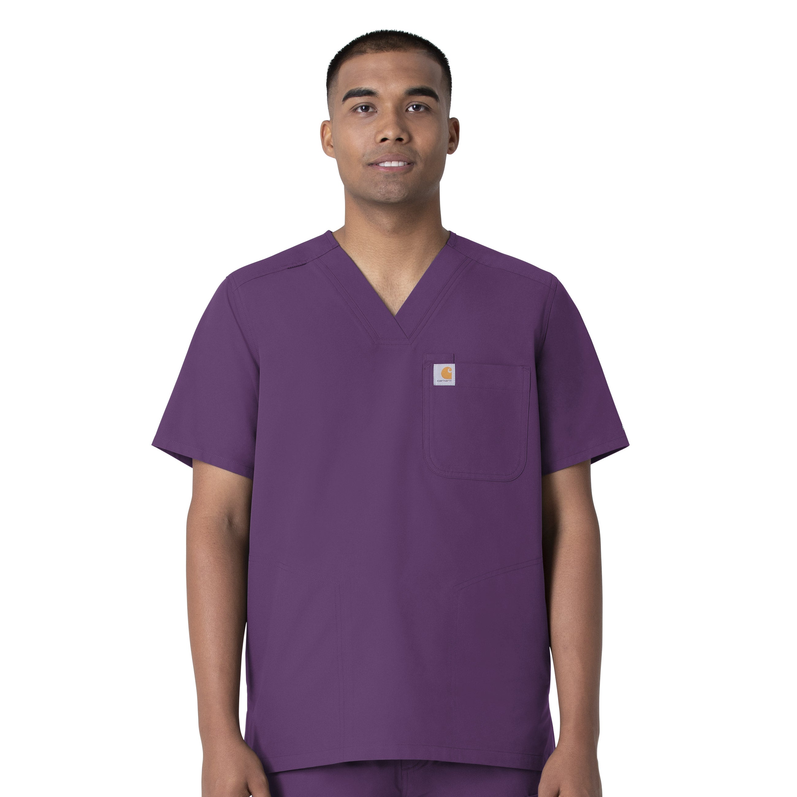 Force Essentials C16113 Men's V-Neck Shirttail Scrub Top Eggplant