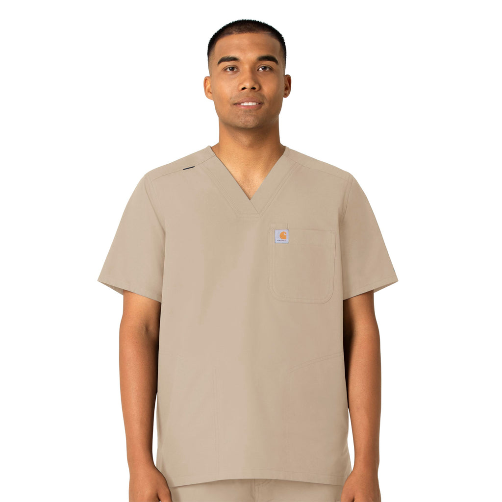 Force Essentials C16113 Men's V-Neck Shirttail Scrub Top Khaki