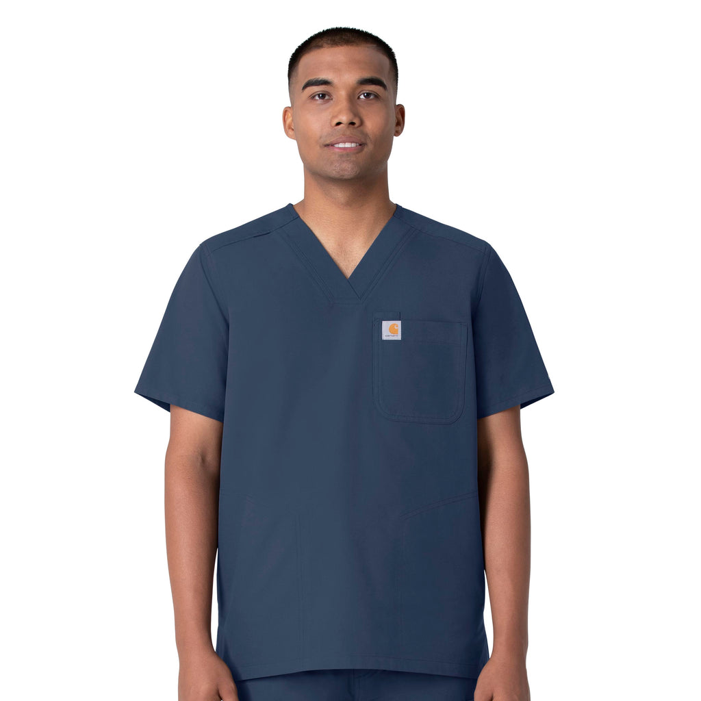 Force Essentials C16113 Men's V-Neck Shirttail Scrub Top Navy