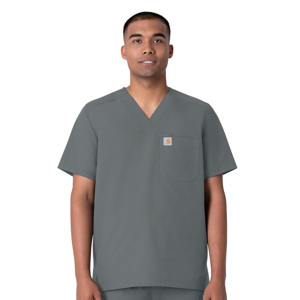 Force Essentials C16113 Men's V-Neck Shirttail Scrub Top Pewter