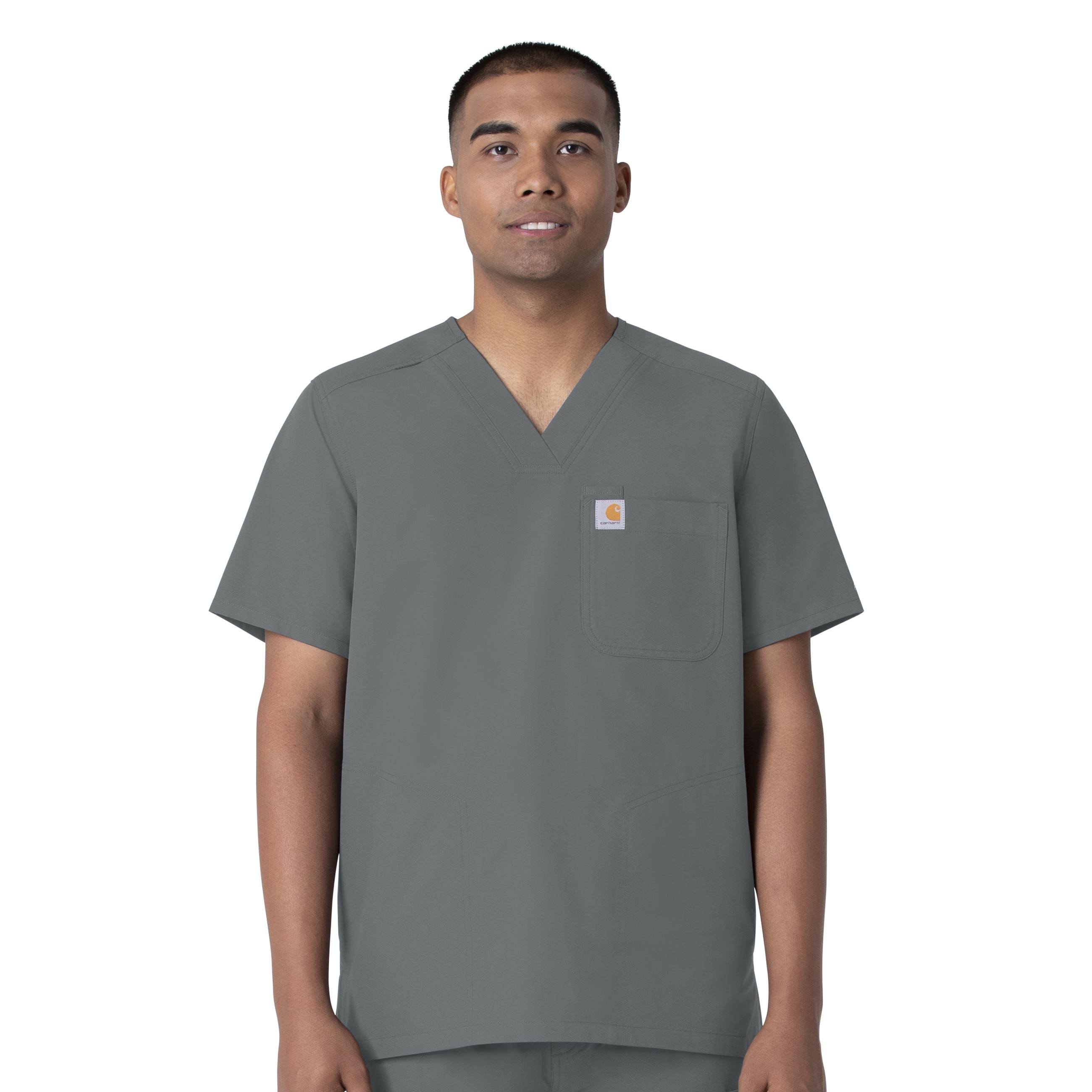 Force Essentials C16113 Men's V-Neck Shirttail Scrub Top Pewter