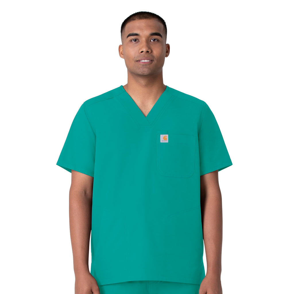 Force Essentials C16113 Men's V-Neck Shirttail Scrub Top Teal Blue