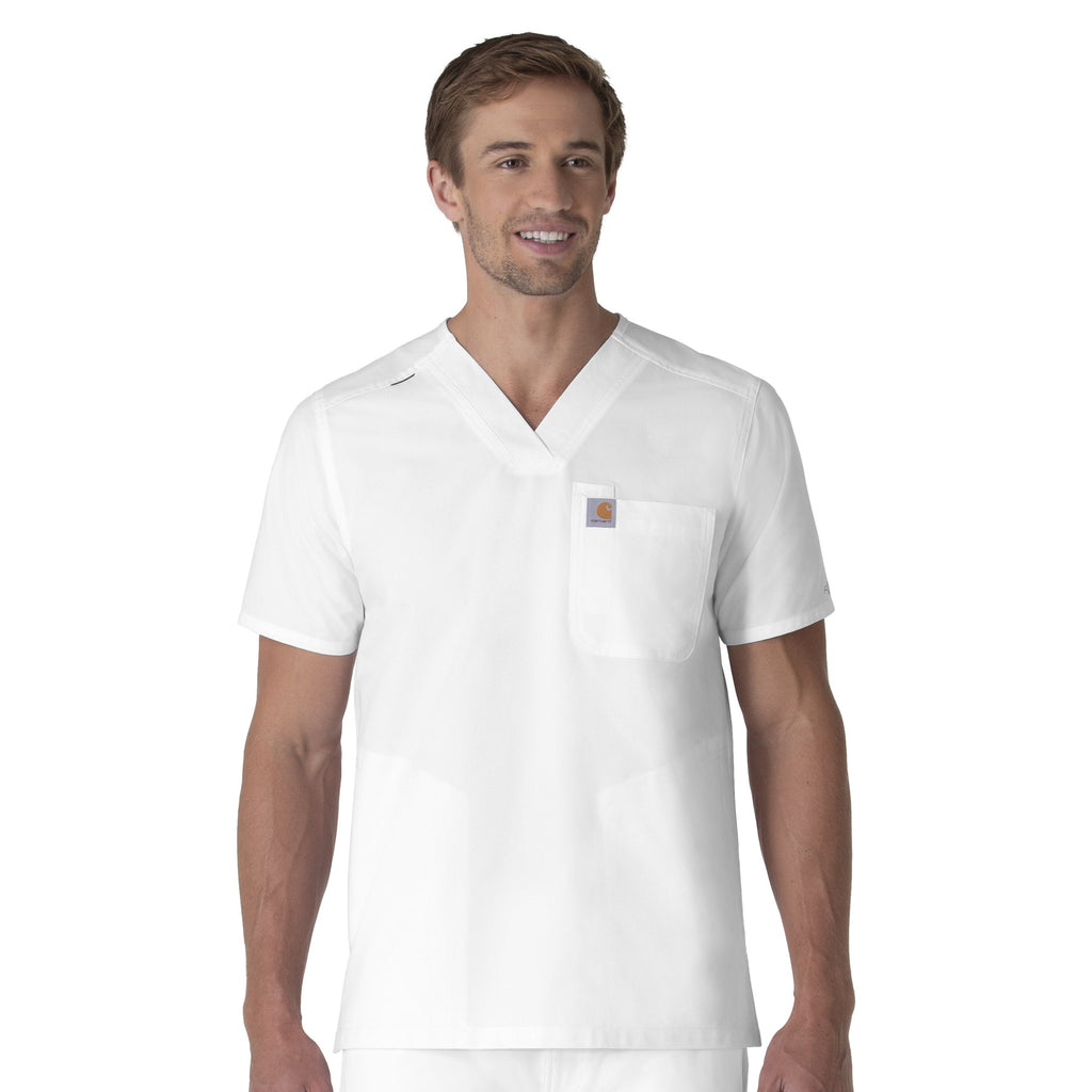 Force Essentials C16113 Men's V-Neck Shirttail Scrub Top White