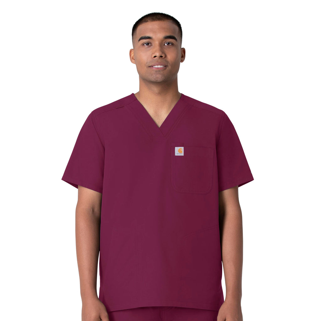Force Essentials C16113 Men's V-Neck Shirttail Scrub Top Wine