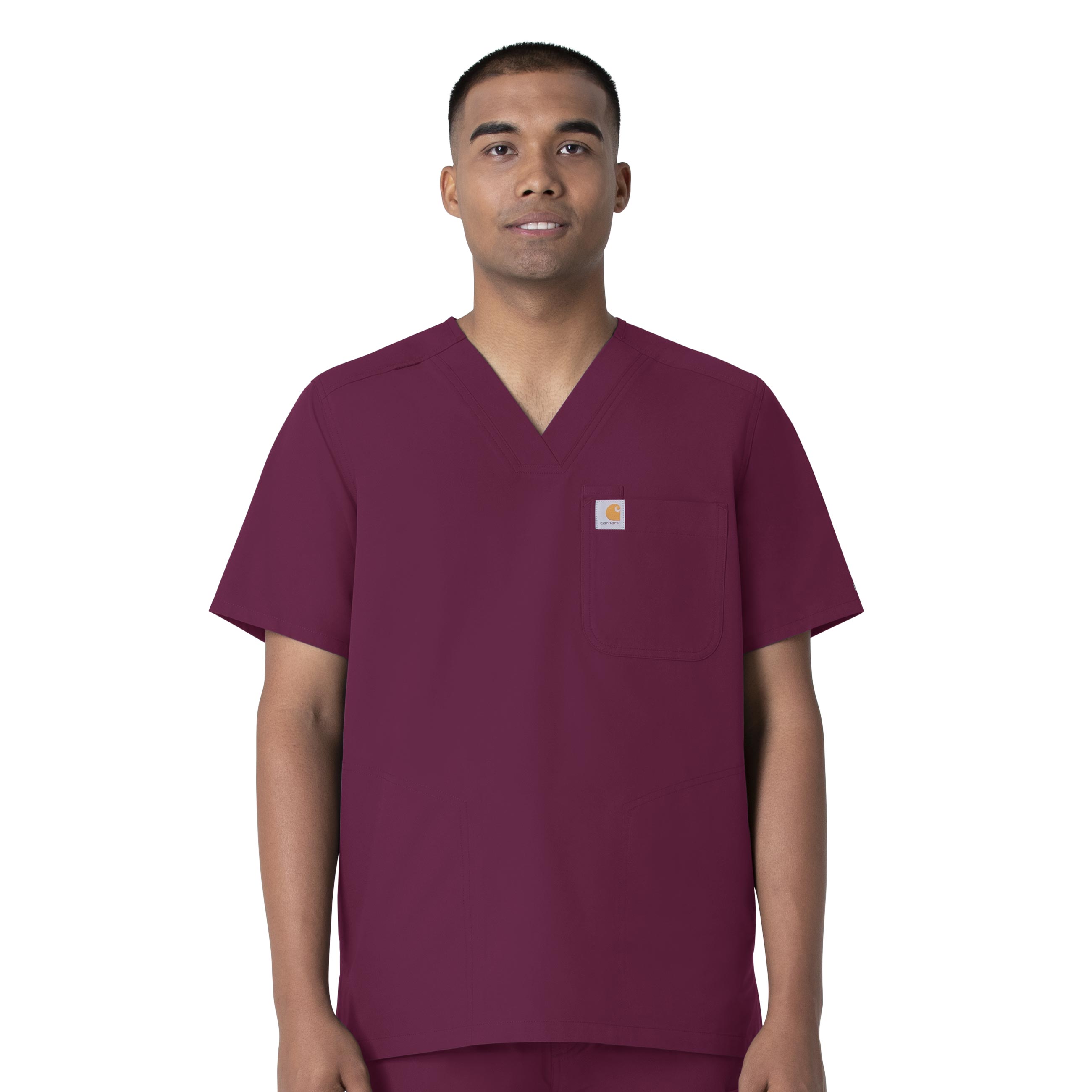 Force Essentials C16113 Men's V-Neck Shirttail Scrub Top Wine