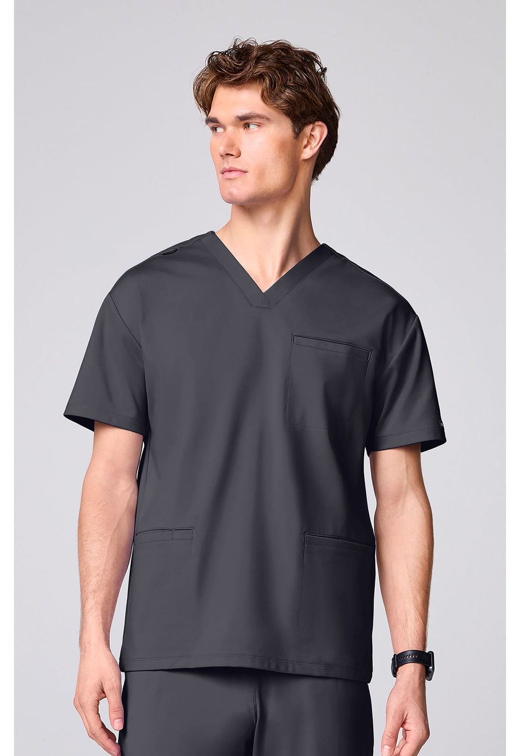 Achieve CK00037 Men's 3 Pocket V-neck Scrub Top Pewter