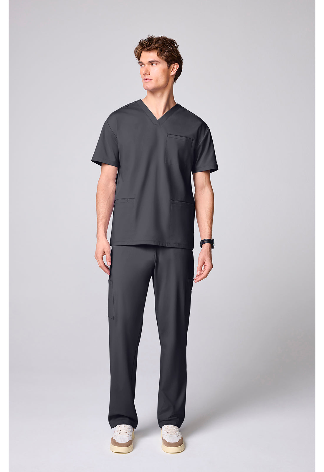 Achieve CK00037 Men's 3 Pocket V-neck Scrub Top Pewter
