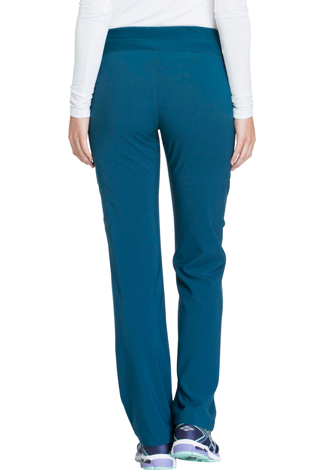 iFlex CK002 Mid Rise Straight Leg Pull-on Pants Caribbean Blue Model Image Back | Cherokee