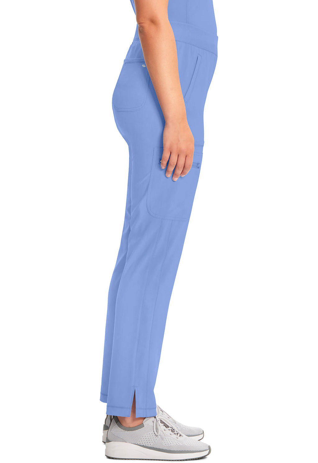 Classics CK065A Mid Rise Tapered Leg Pull-on Pants Ciel Model Image Right Side | Cherokee