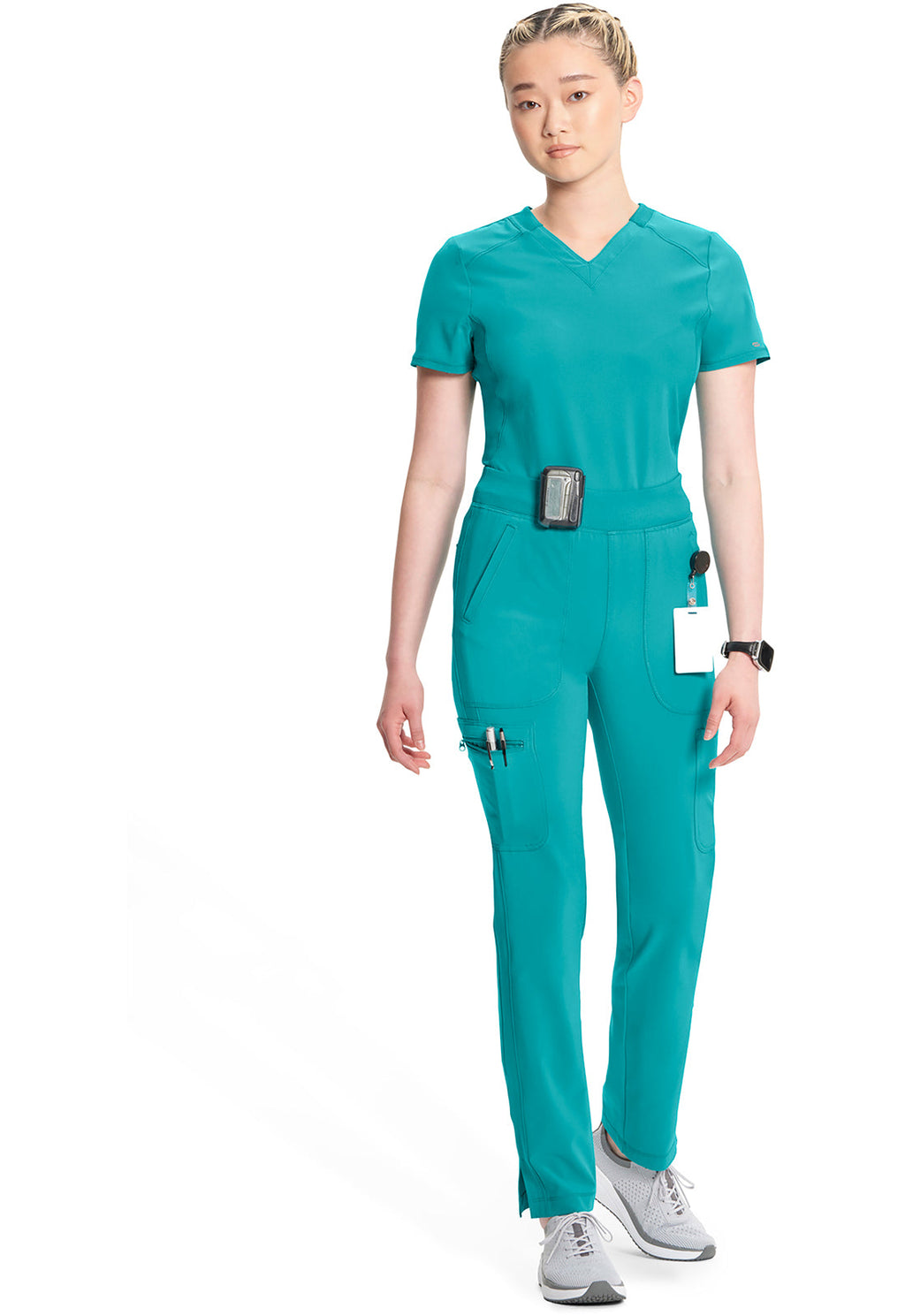 Infinity CK065A Women's Mid Rise Tapered Leg Pull-on Scrub Pants Teal Blue