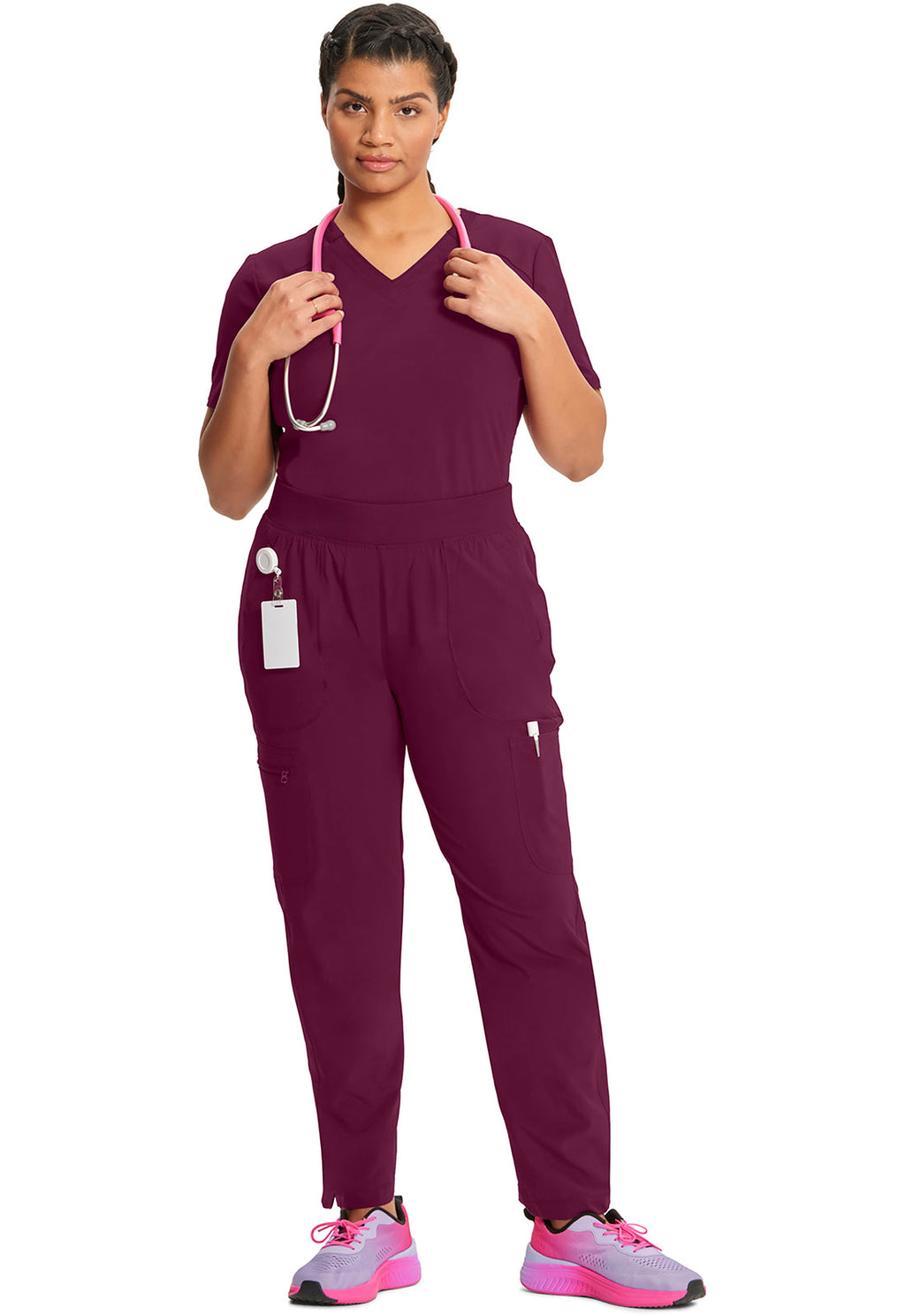 Infinity CK065A Women's Mid Rise Tapered Leg Pull-on Scrub Pants Wine