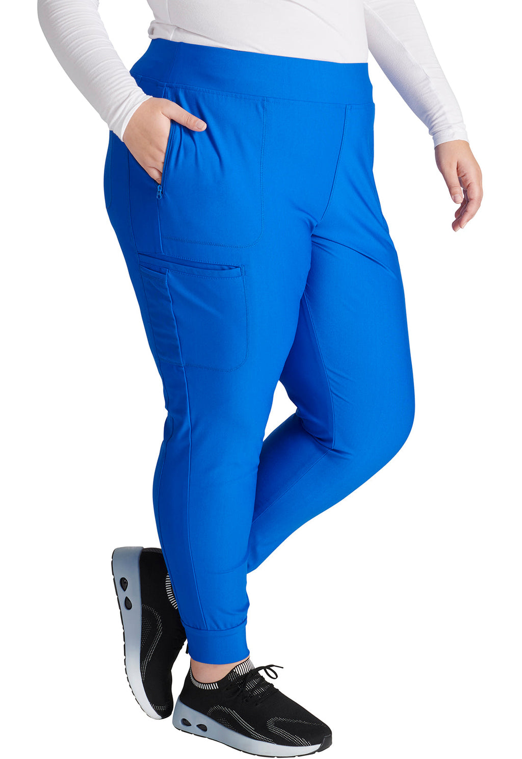 Form CK092 Mid Rise Tapered Leg Drawstring Pants Royal Model Image Left Side | Cherokee