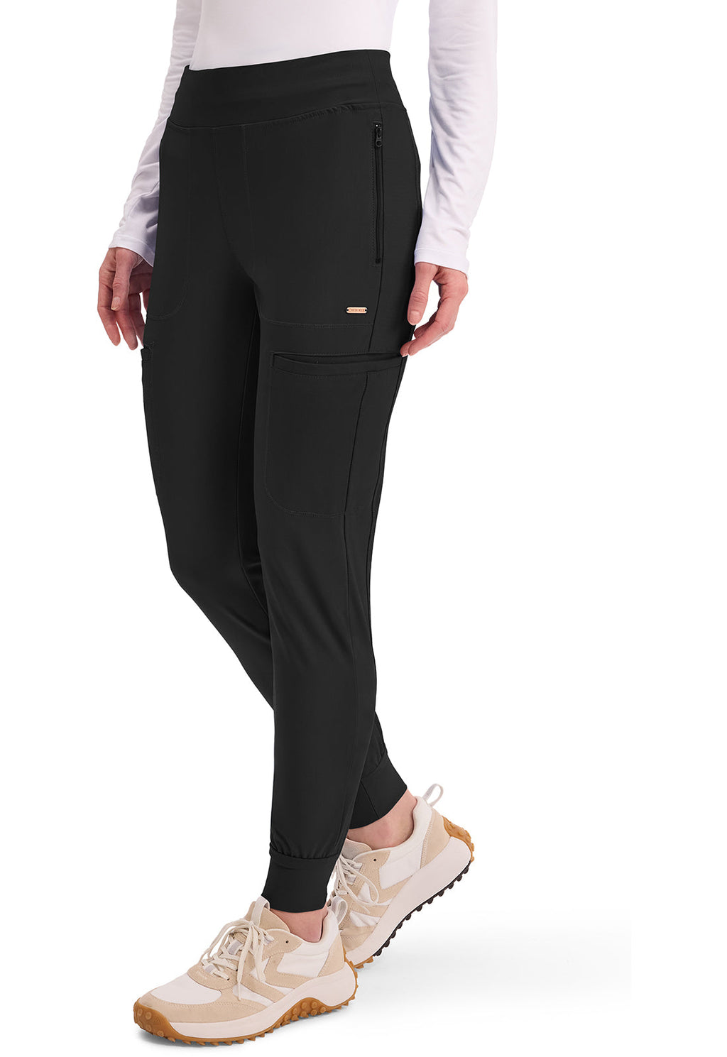 Form CK092 Women's Mid Rise Tapered Leg Drawstring Scrub Pants Black