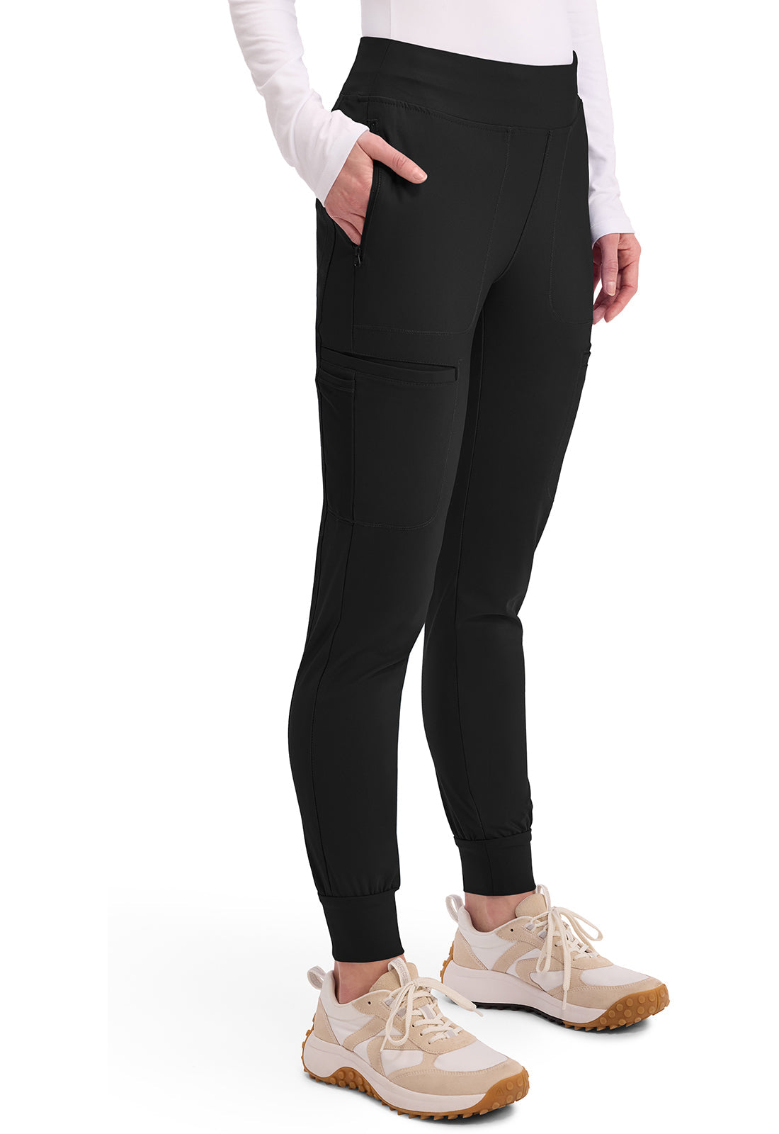 Form CK092 Women's Mid Rise Tapered Leg Drawstring Scrub Pants Black