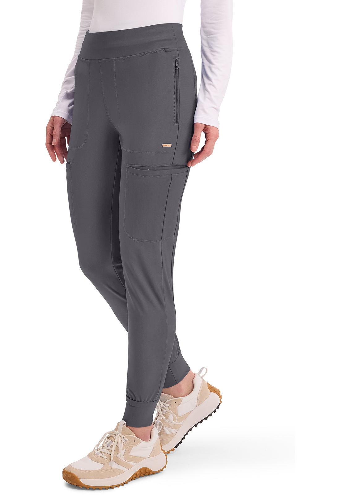 Form CK092 Women's Mid Rise Tapered Leg Drawstring Scrub Pants Pewter