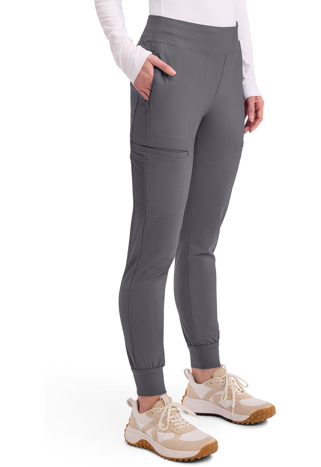 Form CK092 Women's Mid Rise Tapered Leg Drawstring Scrub Pants Pewter