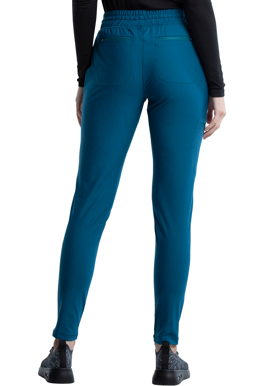Form CK095 Mid Rise Tapered Leg Drawstring Pants Caribbean Blue Model Image Back | Cherokee