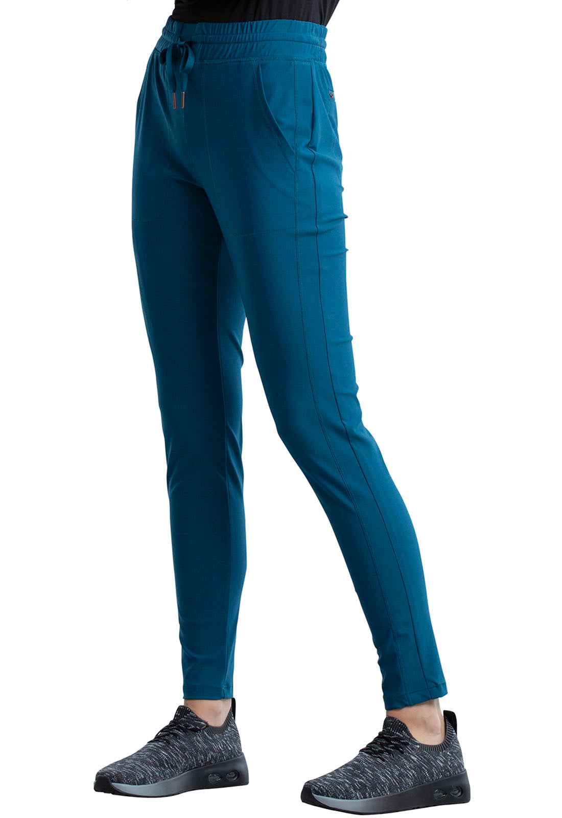 Form CK095 Mid Rise Tapered Leg Drawstring Pants Caribbean Blue Model Image Right Side | Cherokee