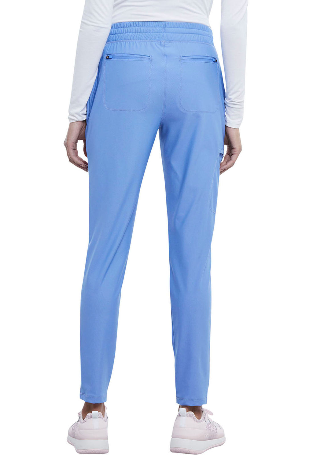 Form CK095 Mid Rise Tapered Leg Drawstring Pants Ciel Model Image Back | Cherokee