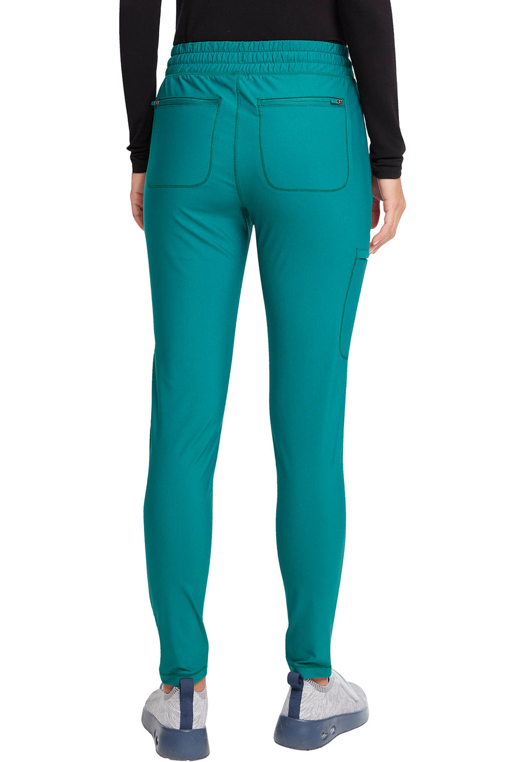 Form CK095 Mid Rise Tapered Leg Drawstring Pants Hunter Green Model Image Back | Cherokee