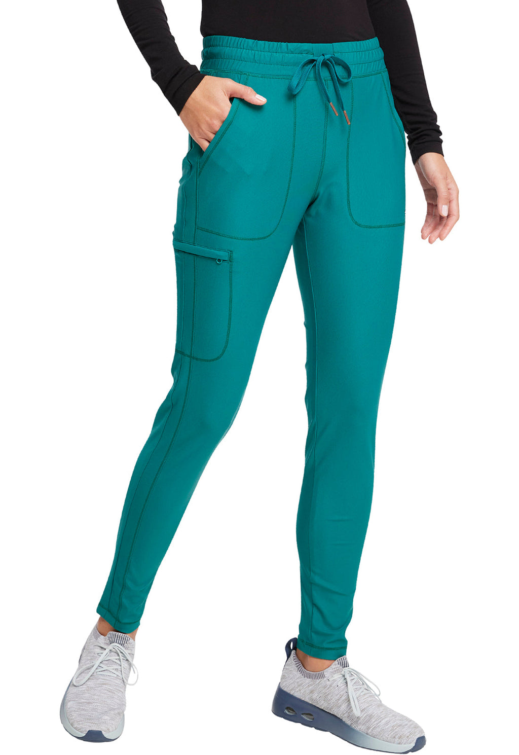Form CK095 Mid Rise Tapered Leg Drawstring Pants Hunter Green Model Image Right Side | Cherokee