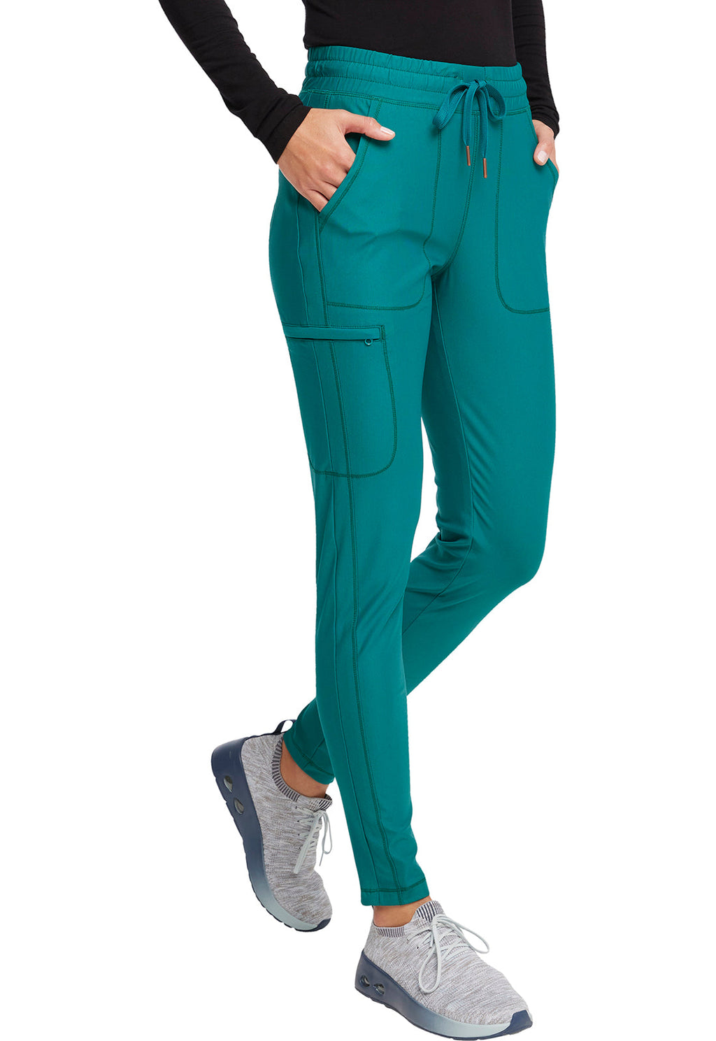 Form CK095 Mid Rise Tapered Leg Drawstring Pants Hunter Green Model Image Left Side | Cherokee