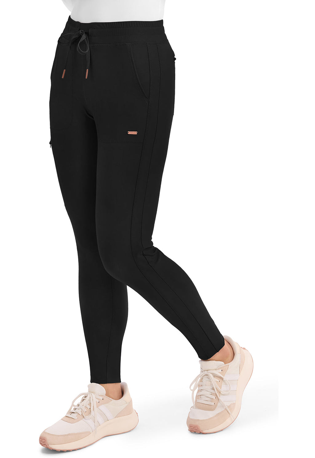 Form CK095 Women's Mid Rise Tapered Leg Drawstring Scrub Pants Black