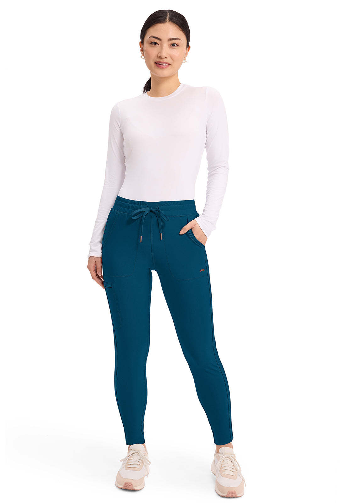 Form CK095 Women's Mid Rise Tapered Leg Drawstring Scrub Pants Caribbean Blue