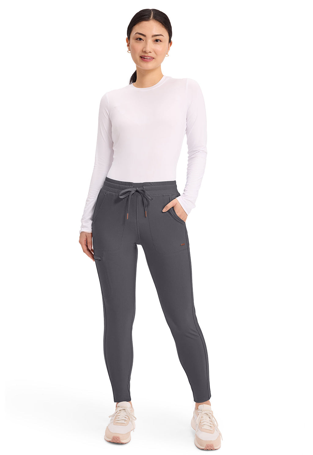 Form CK095 Women's Mid Rise Tapered Leg Drawstring Scrub Pants Pewter