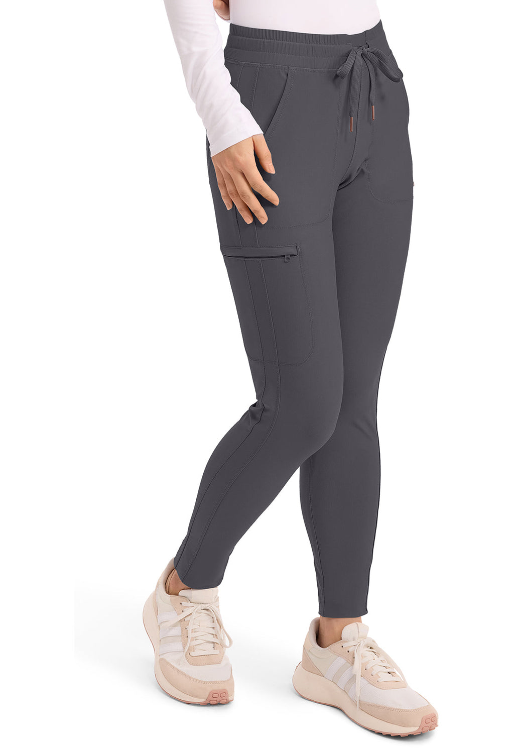 Form CK095 Women's Mid Rise Tapered Leg Drawstring Scrub Pants Pewter