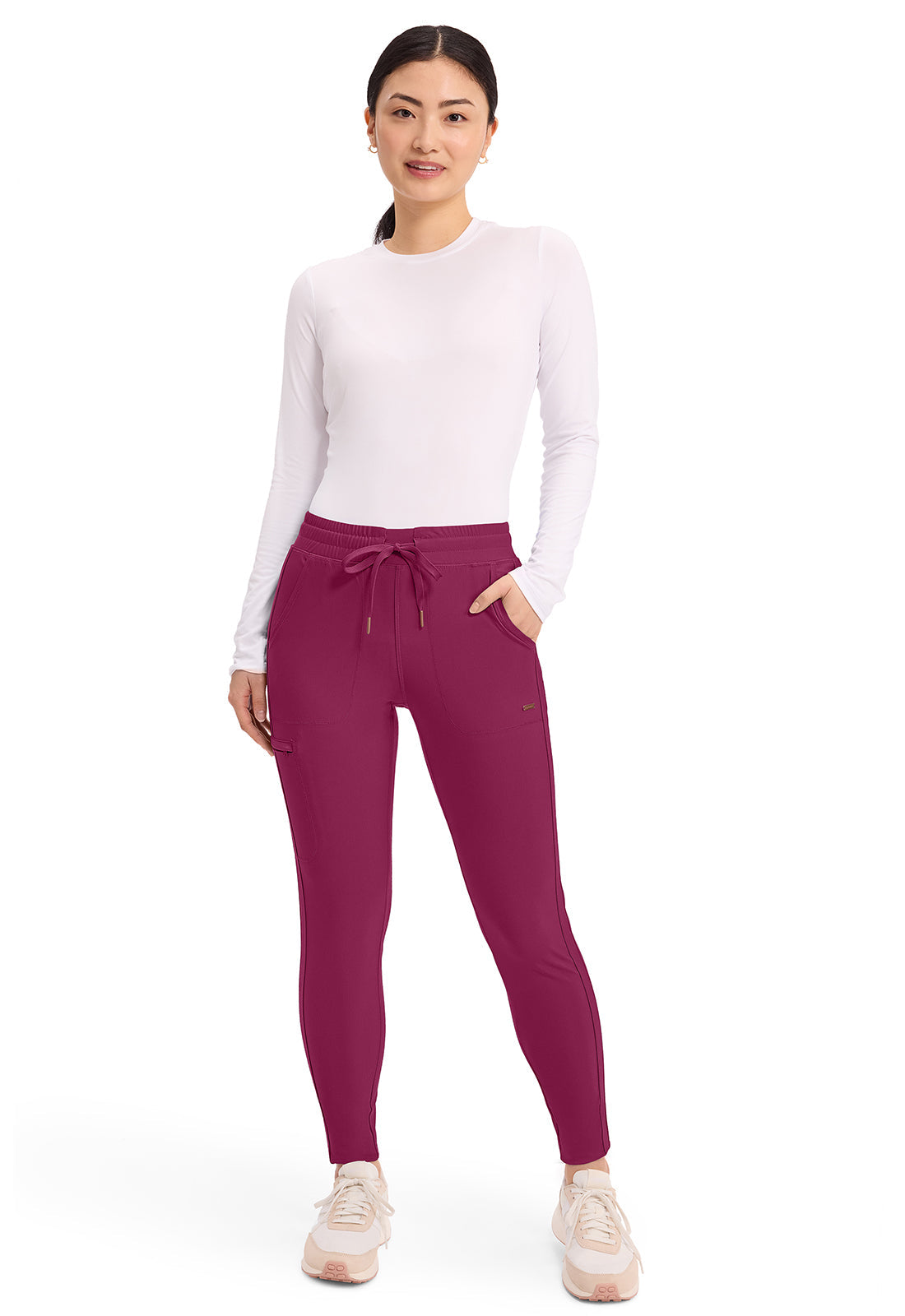 Form CK095 Women's Mid Rise Tapered Leg Drawstring Scrub Pants Wine